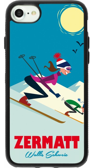 Coque iPhone 7 / 8 / SE (2020, 2022) - Silicone rigide noir Zermatt Ski Downhill
