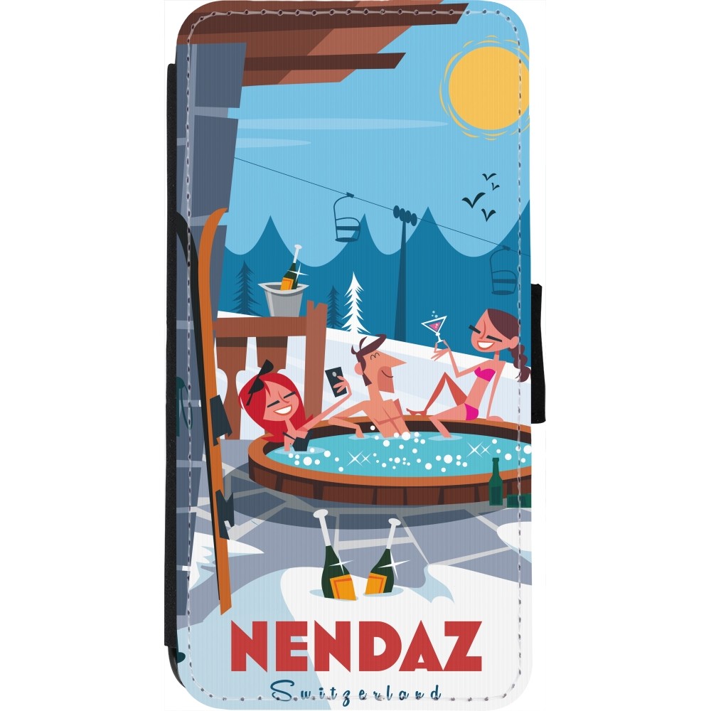 iPhone 7 / 8 / SE (2020, 2022) Case Hülle - Wallet schwarz Nendaz Mountain Jacuzzi