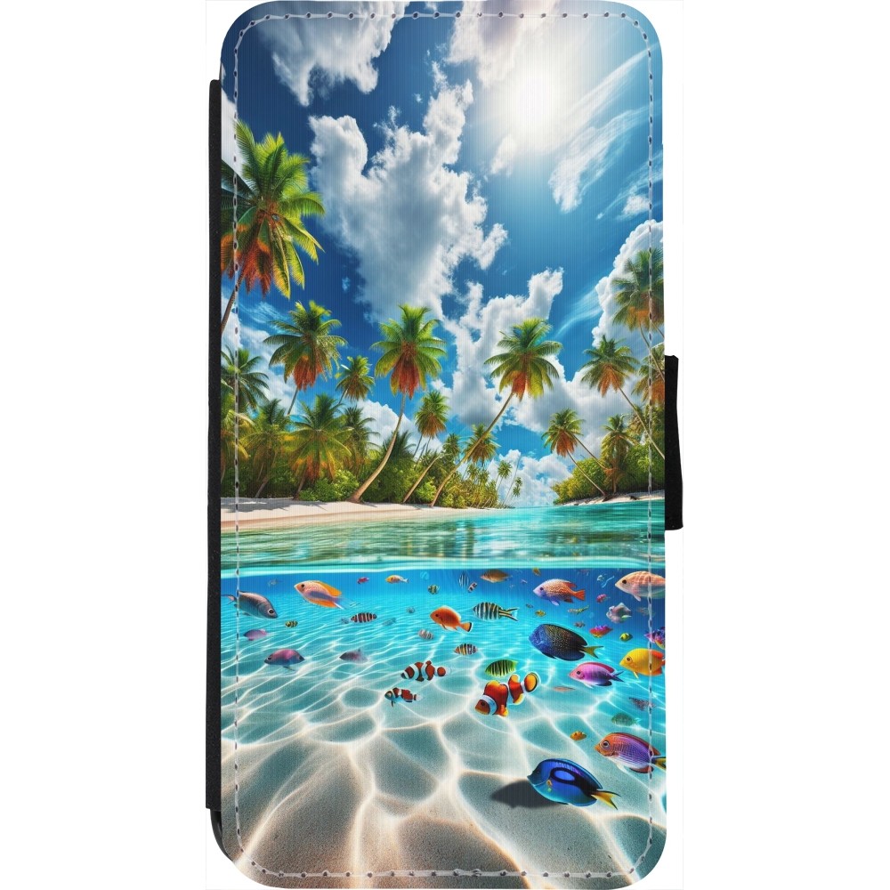 Coque iPhone 7 / 8 / SE (2020, 2022) - Wallet noir Plage Paradis