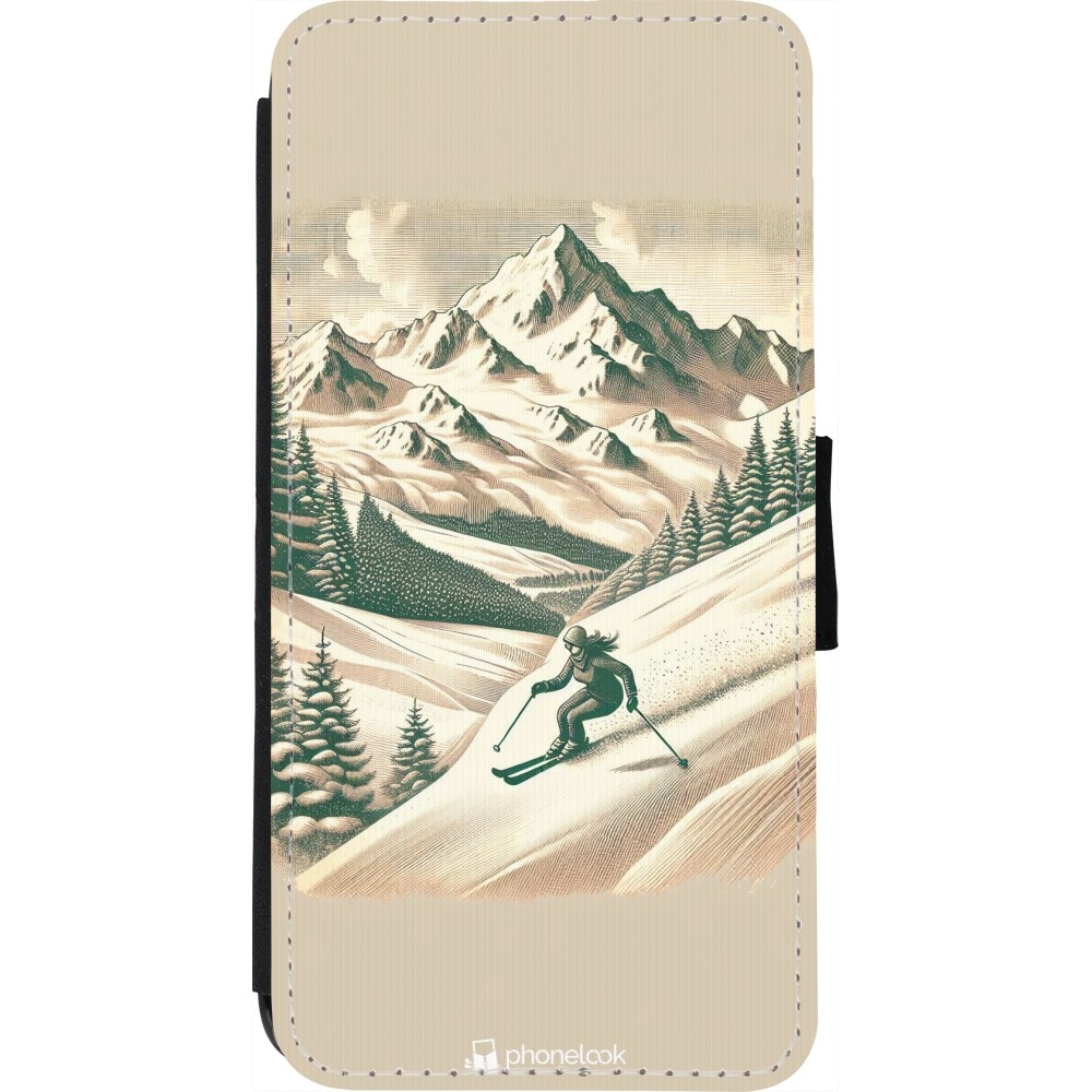 Coque iPhone 7 / 8 / SE (2020, 2022) - Wallet noir Vintage Ski Mountain