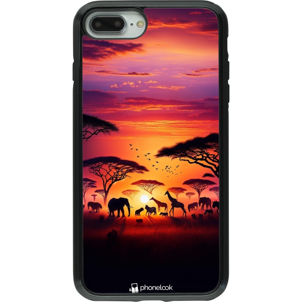 iPhone 7 Plus / 8 Plus Case Hülle - Hybrid Armor schwarz Safari Sonnenuntergang Wildtiere