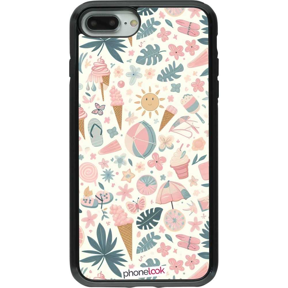 iPhone 7 Plus / 8 Plus Case Hülle - Hybrid Armor schwarz Sommer Pink Muster
