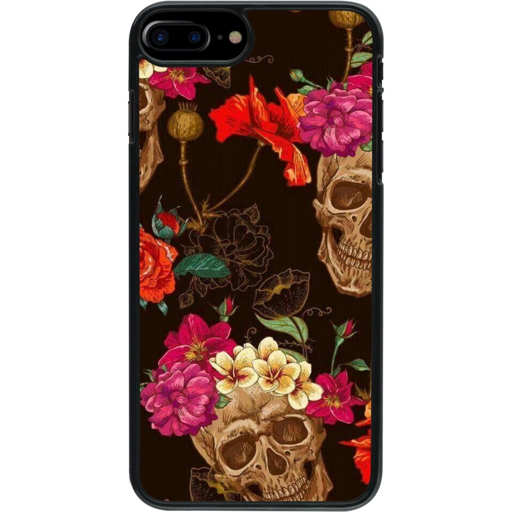 Coque iPhone 7 Plus / 8 Plus - Skulls and flowers