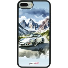 Coque iPhone 7 Plus / 8 Plus - Silicone rigide noir Porsche 911 Mountain Watercolor