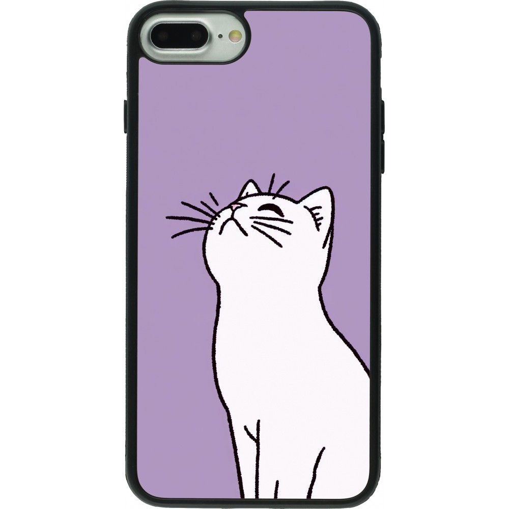 iPhone 7 Plus / 8 Plus Case Hülle - Silikon schwarz Chat auf lila Hintergrund