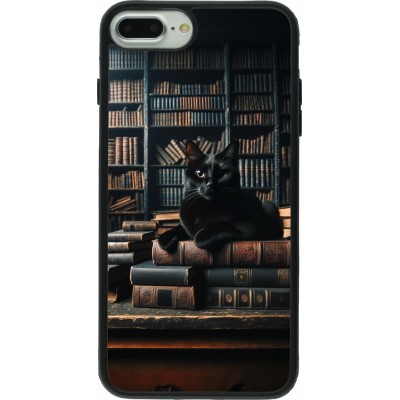 Coque iPhone 7 Plus / 8 Plus - Silicone rigide noir Chat livres sombres