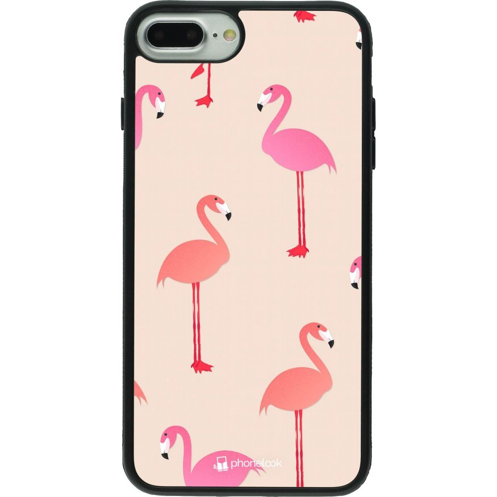 Coque iPhone 7 Plus / 8 Plus - Silicone rigide noir Pink Flamingos Pattern