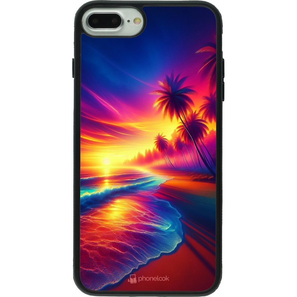 Coque iPhone 7 Plus / 8 Plus - Silicone rigide noir Plage coucher soleil flashy