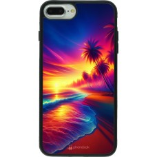 Coque iPhone 7 Plus / 8 Plus - Silicone rigide noir Plage coucher soleil flashy