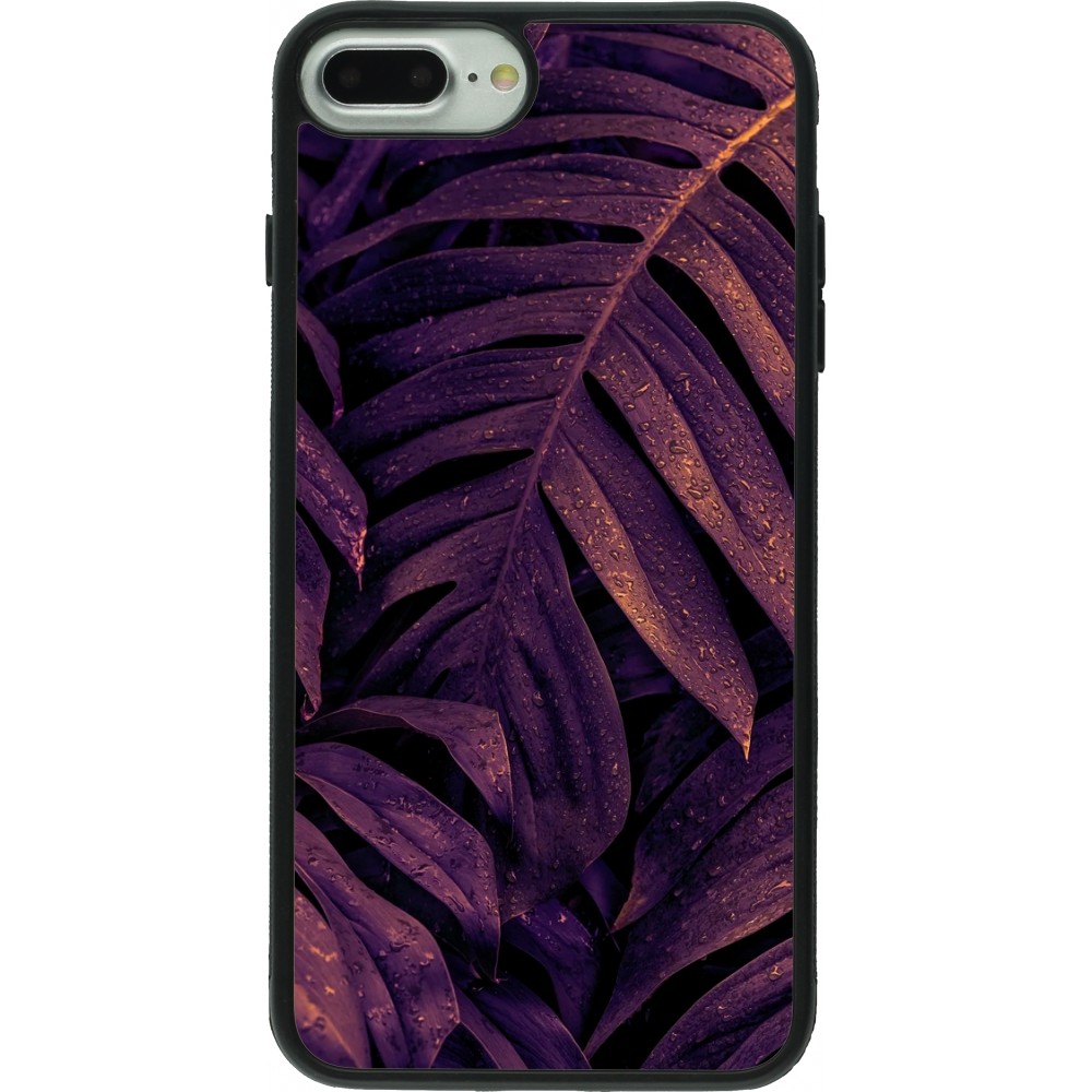 Coque iPhone 7 Plus / 8 Plus - Silicone rigide noir Purple Light Leaves