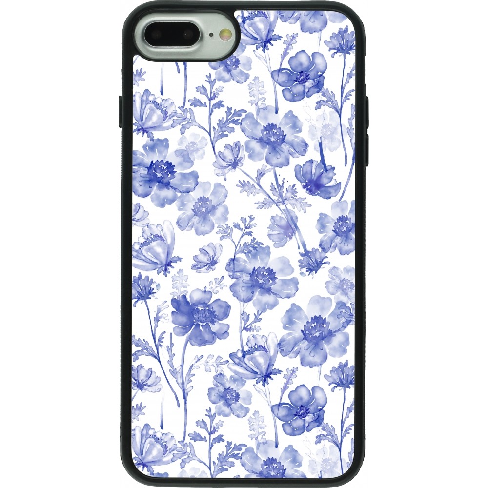 iPhone 7 Plus / 8 Plus Case Hülle - Silikon schwarz Spring 23 watercolor blue flowers