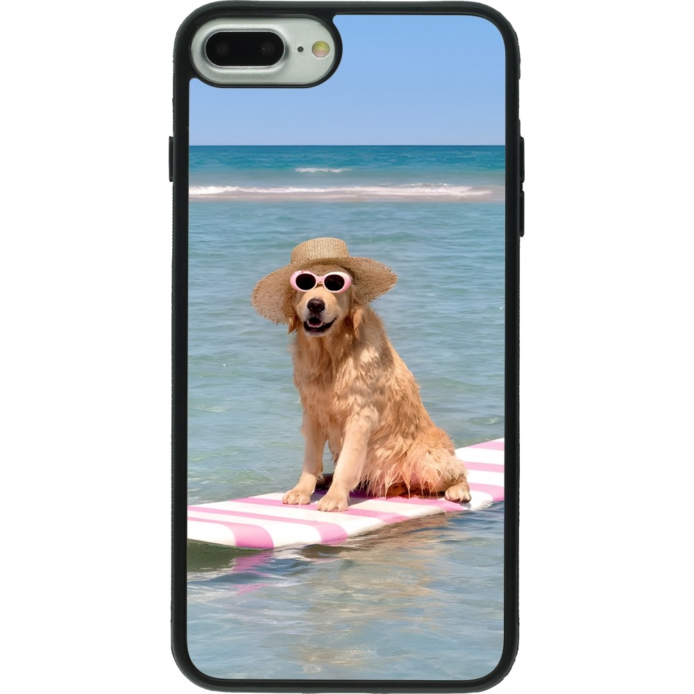 Coque iPhone 7 Plus / 8 Plus - Silicone rigide noir Summer Dog on Paddle