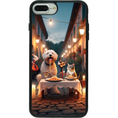iPhone 7 Plus / 8 Plus Case Hülle - Silikon schwarz Valentin 2024 Hund & Katze Kerzenlicht