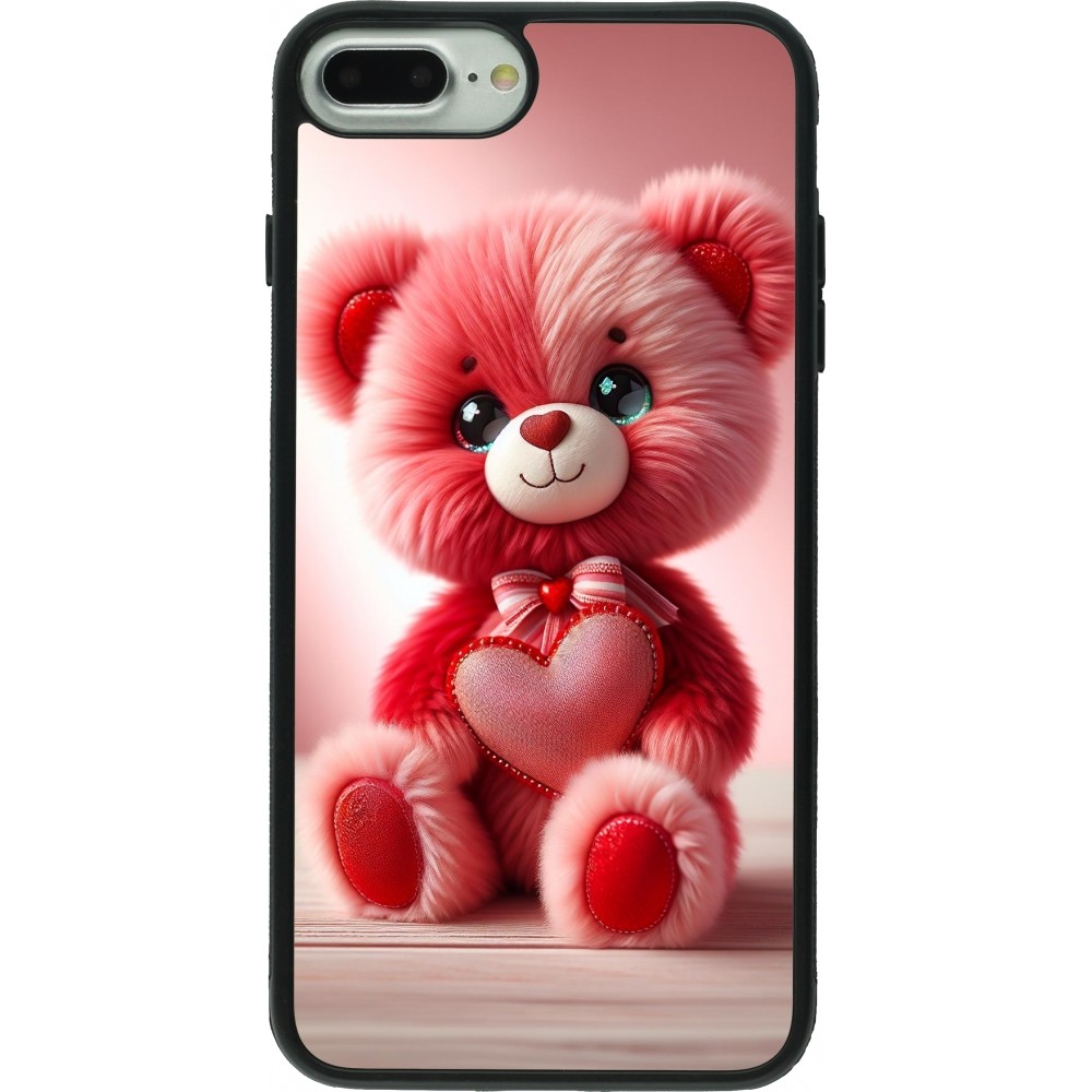 iPhone 7 Plus / 8 Plus Case Hülle - Silikon schwarz Valentin 2024 Rosaroter Teddybär