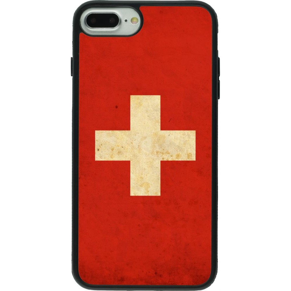 Coque iPhone 7 Plus / 8 Plus - Silicone rigide noir Vintage Flag SWISS