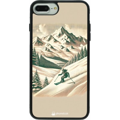 Coque iPhone 7 Plus / 8 Plus - Silicone rigide noir Vintage Ski Mountain