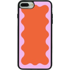 Coque iPhone 7 Plus / 8 Plus - Silicone rigide noir Wavy Rectangle Orange Pink