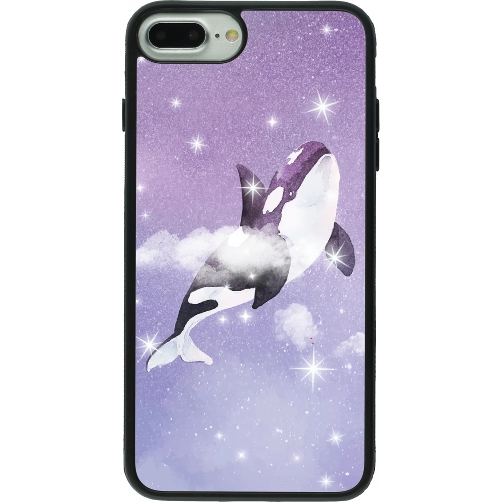Coque iPhone 7 Plus / 8 Plus - Silicone rigide noir Whale in sparking stars