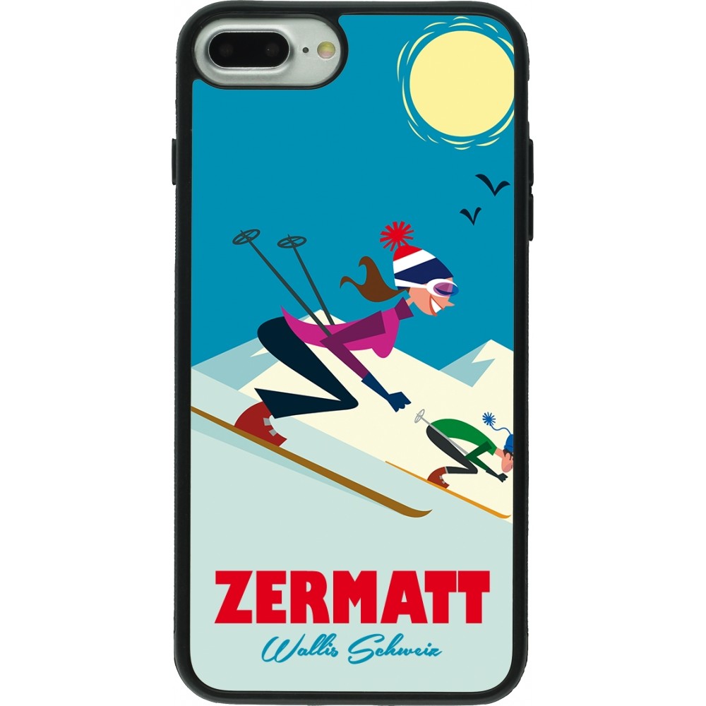 Coque iPhone 7 Plus / 8 Plus - Silicone rigide noir Zermatt Ski Downhill
