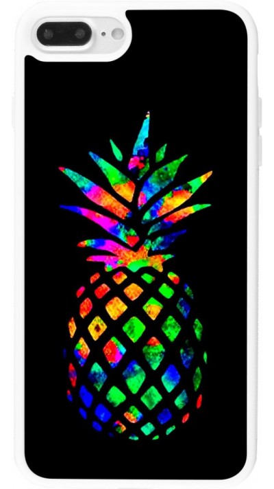 Coque iPhone 7 Plus / 8 Plus - Silicone rigide blanc Ananas Multi-colors