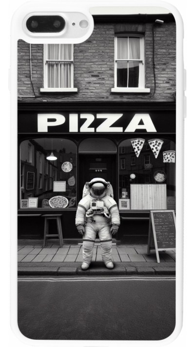 Coque iPhone 7 Plus / 8 Plus - Silicone rigide blanc Astronaute devant une Pizzeria