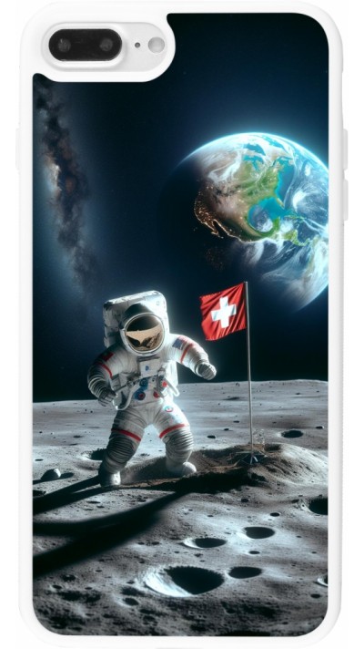 Coque iPhone 7 Plus / 8 Plus - Silicone rigide blanc Astro Suisse sur lune