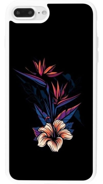 Hülle iPhone 7 Plus / 8 Plus - Silikon weiss Dark Flowers