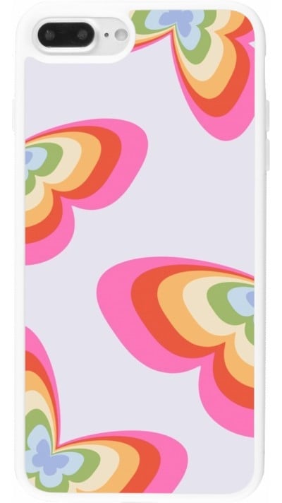 Coque iPhone 7 Plus / 8 Plus - Silicone rigide blanc Easter 2024 rainbow butterflies