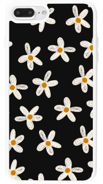 Coque iPhone 7 Plus / 8 Plus - Silicone rigide blanc Easter 2024 white on black flower