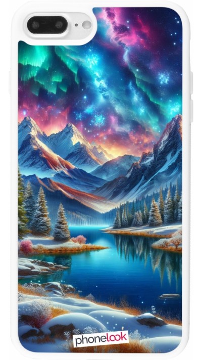 Coque iPhone 7 Plus / 8 Plus - Silicone rigide blanc Fantasy Mountain Lake Sky Stars