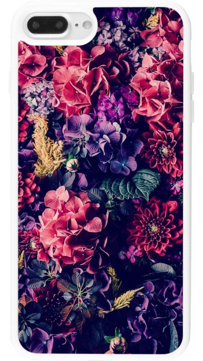 Hülle iPhone 7 Plus / 8 Plus - Silikon weiss Flowers Dark
