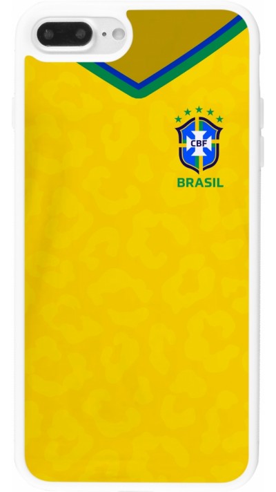 Coque iPhone 7 Plus / 8 Plus - Silicone rigide blanc Maillot de football Brésil 2022 personnalisable