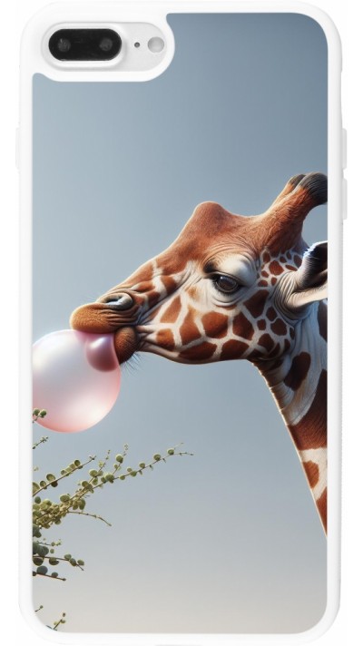 Coque iPhone 7 Plus / 8 Plus - Silicone rigide blanc Girafe à bulle