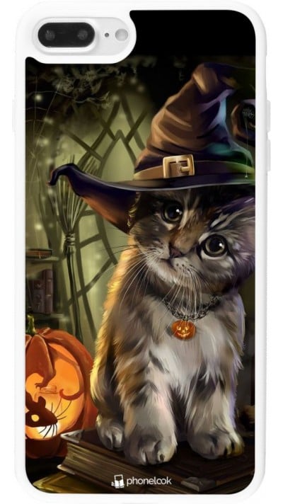 Coque iPhone 7 Plus / 8 Plus - Silicone rigide blanc Halloween 21 Witch cat