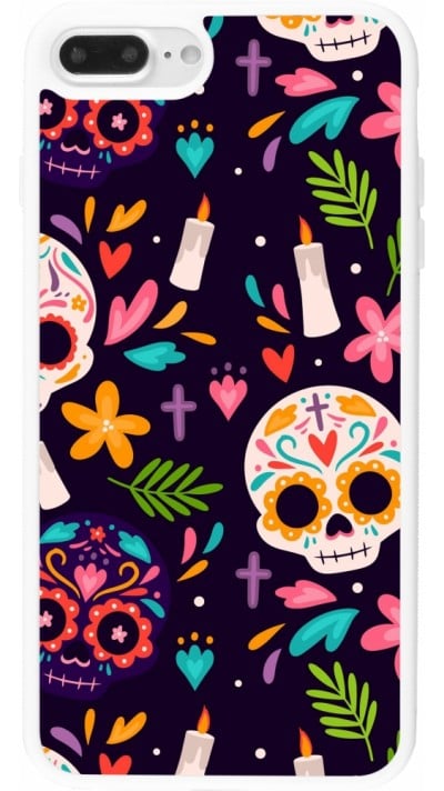 Coque iPhone 7 Plus / 8 Plus - Silicone rigide blanc Halloween 2023 mexican style