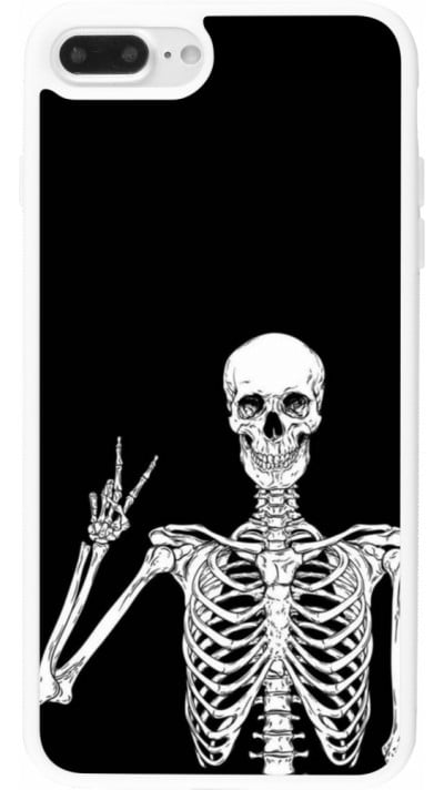 Coque iPhone 7 Plus / 8 Plus - Silicone rigide blanc Halloween 2023 peace skeleton