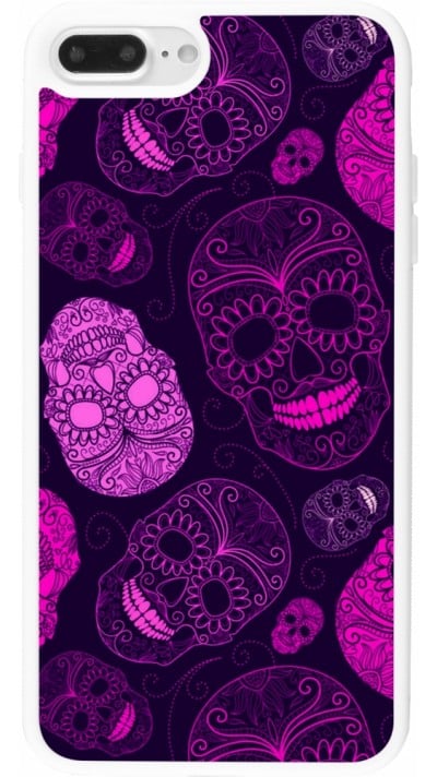 Coque iPhone 7 Plus / 8 Plus - Silicone rigide blanc Halloween 2023 pink skulls
