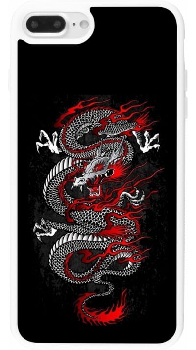 Coque iPhone 7 Plus / 8 Plus - Silicone rigide blanc Japanese style Dragon Tattoo Red Black