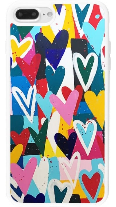 Coque iPhone 7 Plus / 8 Plus - Silicone rigide blanc Joyful Hearts