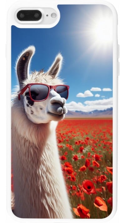Coque iPhone 7 Plus / 8 Plus - Silicone rigide blanc Lama Chic en Coquelicot