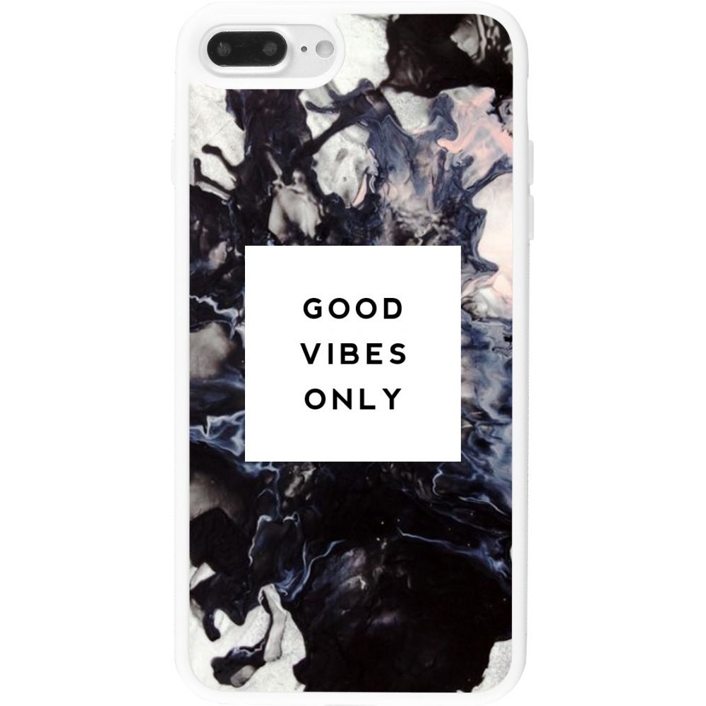 Coque iPhone 7 Plus / 8 Plus - Silicone rigide blanc Marble Good Vibes Only