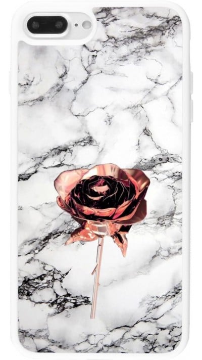 Coque iPhone 7 Plus / 8 Plus - Silicone rigide blanc Marble Rose Gold
