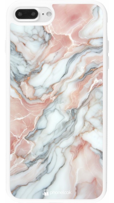 Coque iPhone 7 Plus / 8 Plus - Silicone rigide blanc Marbre Rose Lumineux