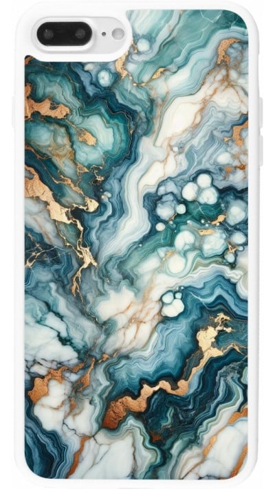Coque iPhone 7 Plus / 8 Plus - Silicone rigide blanc Marbre Vert Bleu Doré