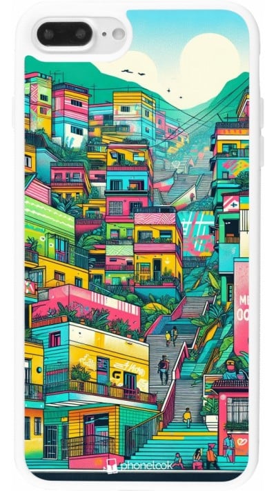 iPhone 7 Plus / 8 Plus Case Hülle - Silikon weiss Medellin Comuna 13 Kunst