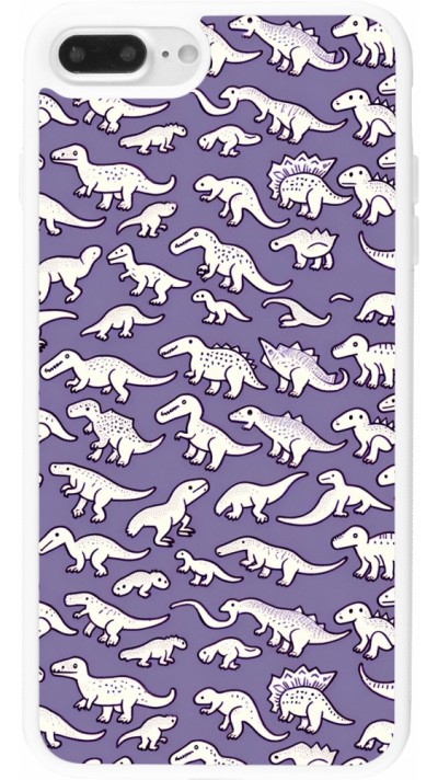 Coque iPhone 7 Plus / 8 Plus - Silicone rigide blanc Mini dino pattern violet