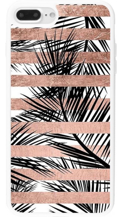 Coque iPhone 7 Plus / 8 Plus - Silicone rigide blanc Palm trees gold stripes