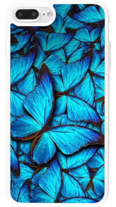 Coque iPhone 7 Plus / 8 Plus - Silicone rigide blanc Papillon - Bleu