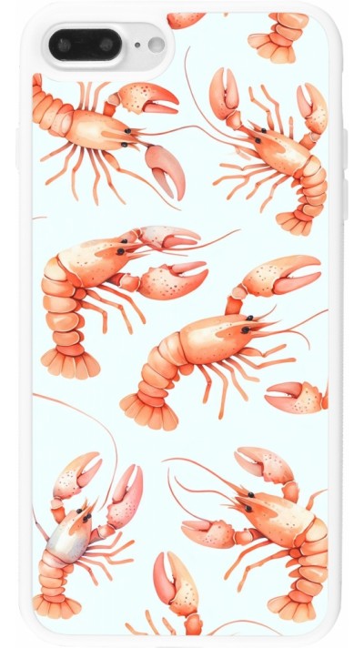 Coque iPhone 7 Plus / 8 Plus - Silicone rigide blanc Pattern de homards pastels
