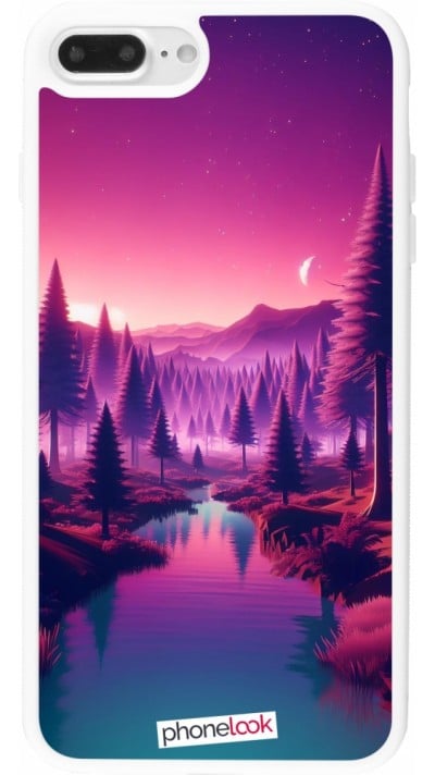 Coque iPhone 7 Plus / 8 Plus - Silicone rigide blanc Paysage Violet-Rose